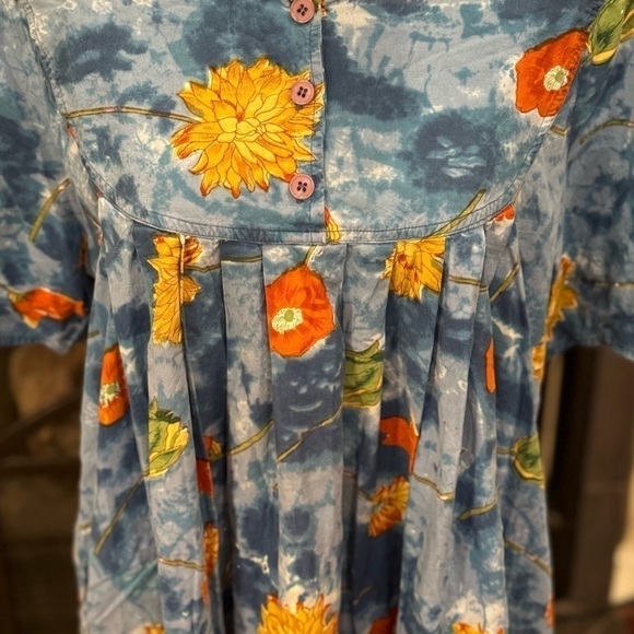 Vintage Phases House Dress Muumuu Small Blue Flowers Floral Button Summer Cotton - Picture 2 of 5